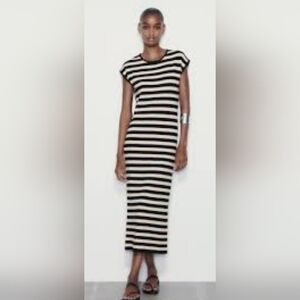 Zara Black and Beige Striped Dress